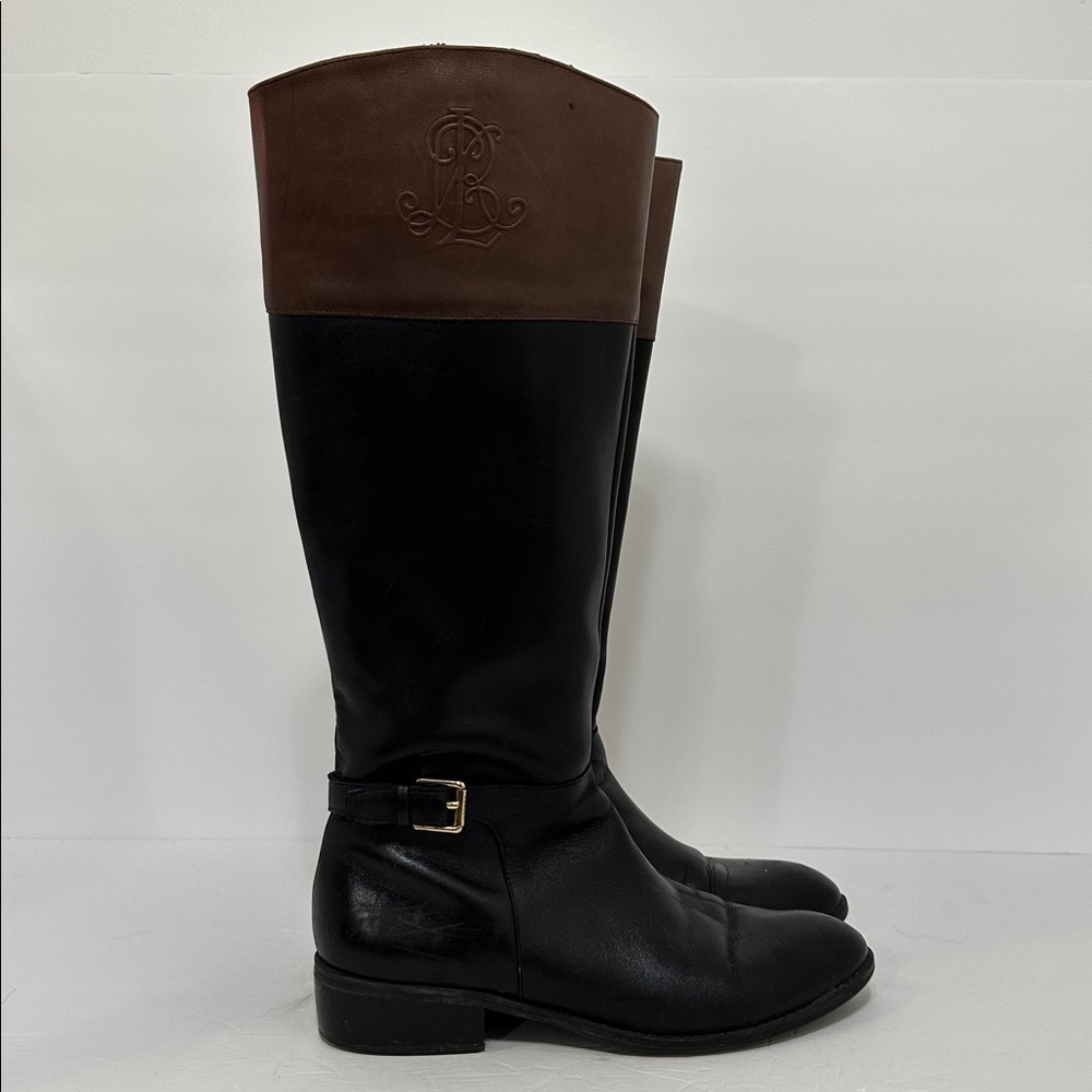 Ralph Lauren Black and Brown Knee-High Women's Boots Size 8.5 - Picture 3 of 7